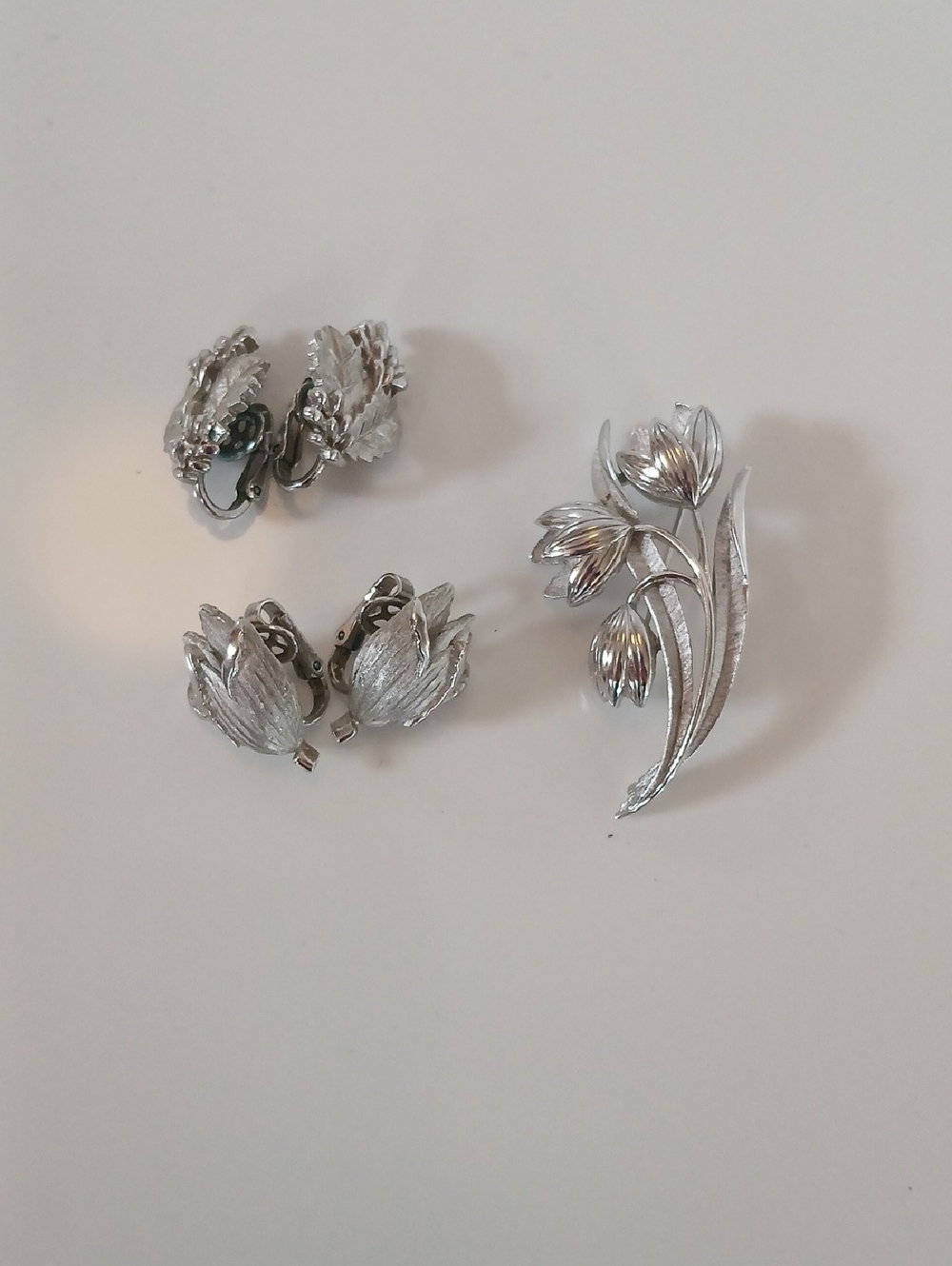 Vintage Silver-Tone Floral Brooch and Clip-On Earrings Lot